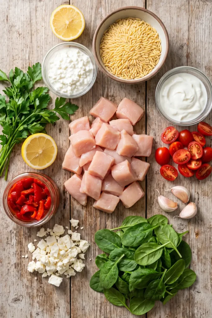 High Protein Mediterranean Chicken Orzo Casserole