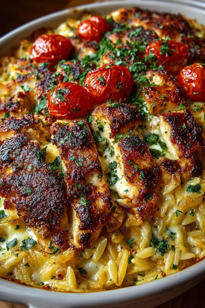High Protein Mediterranean Chicken Orzo Casserole