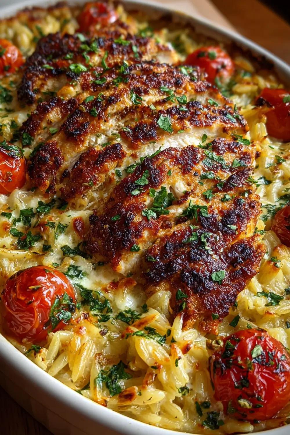 High Protein Mediterranean Chicken Orzo Casserole